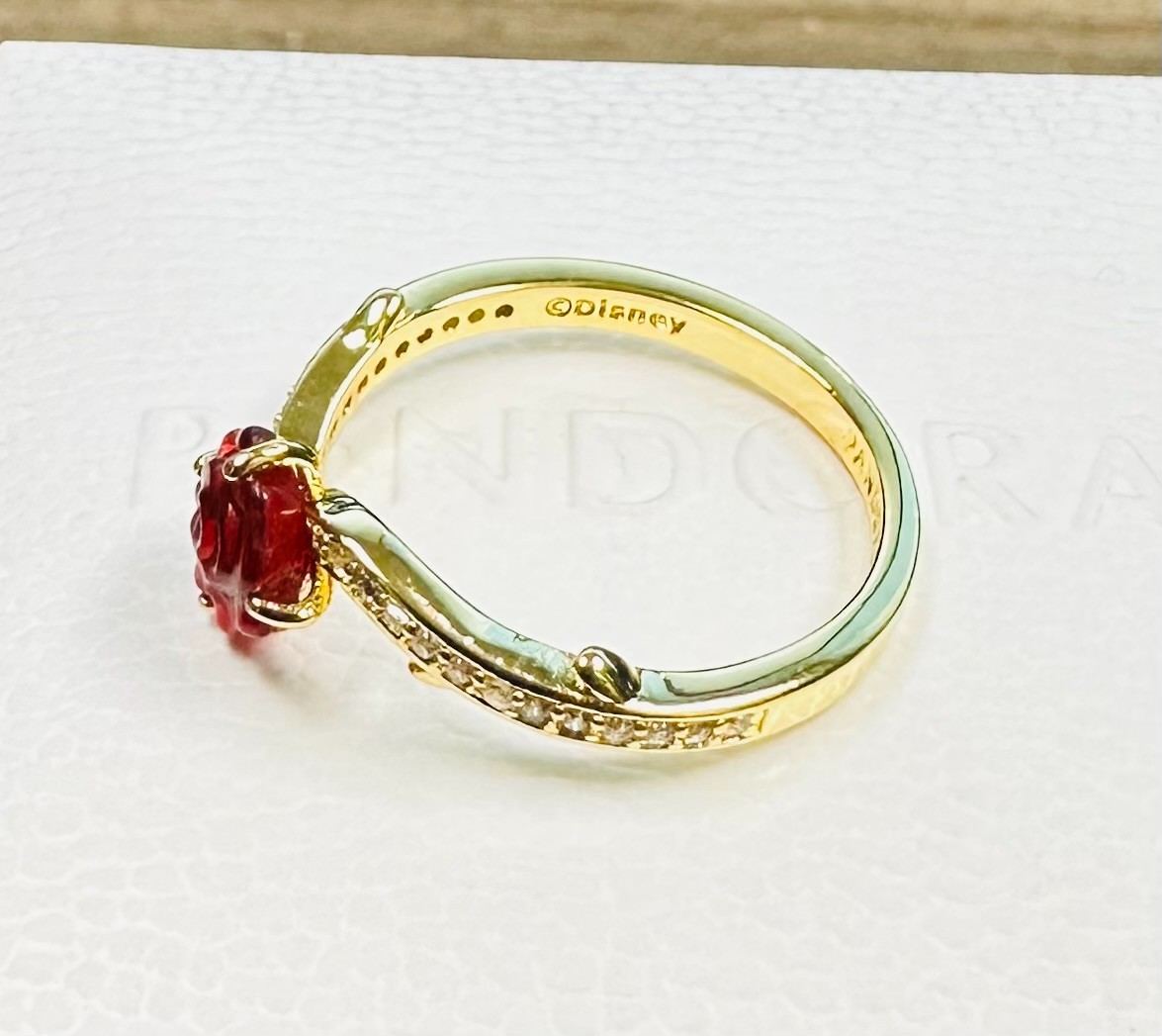 Pandora 14k Gold Plated Beauty and The Beast Enchanted Rose Ring 163984C01 +BOX