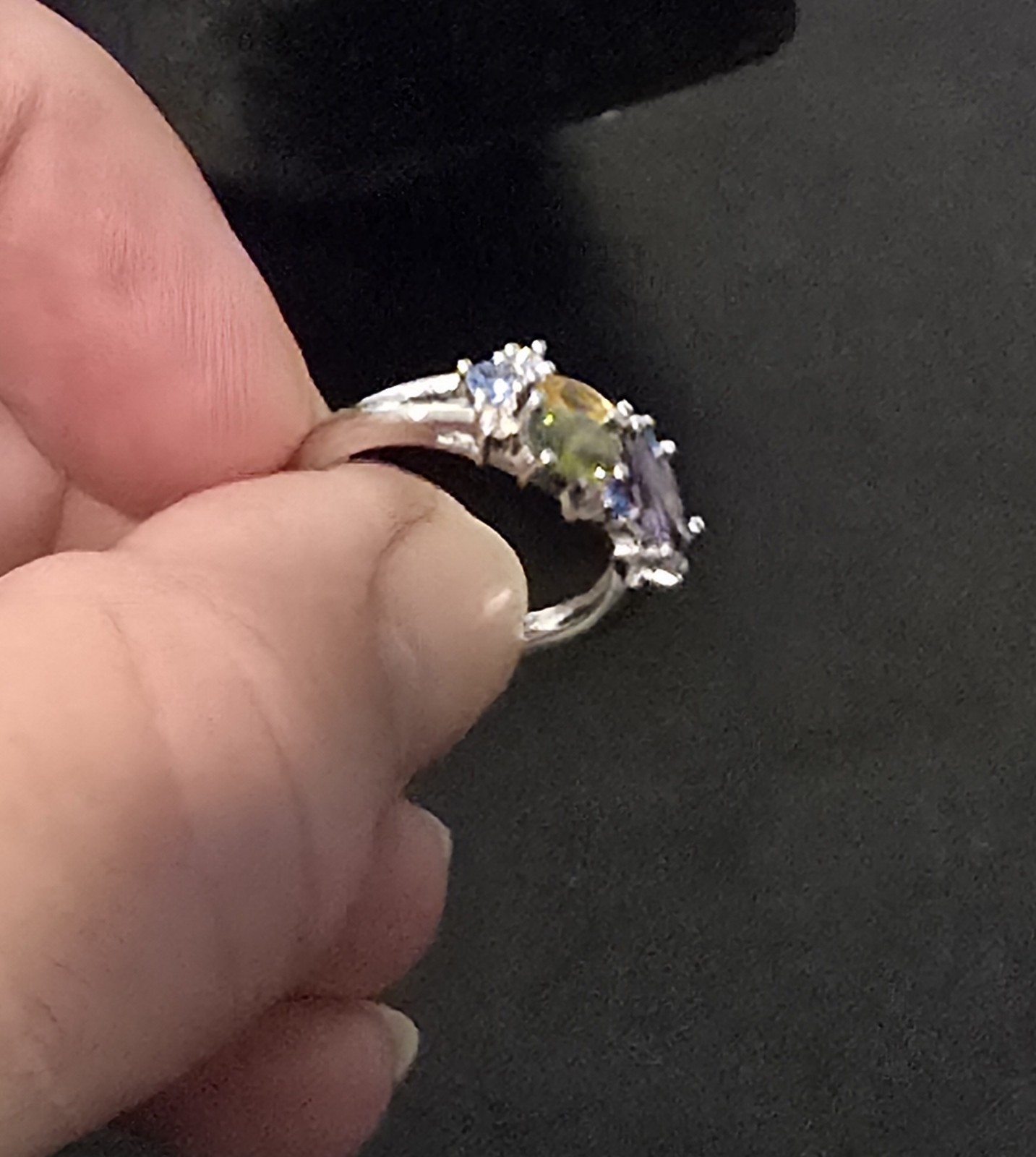 Multi Color Gemstone Cluster Ring Silver Statement Cocktail Women Jewelry Size 7