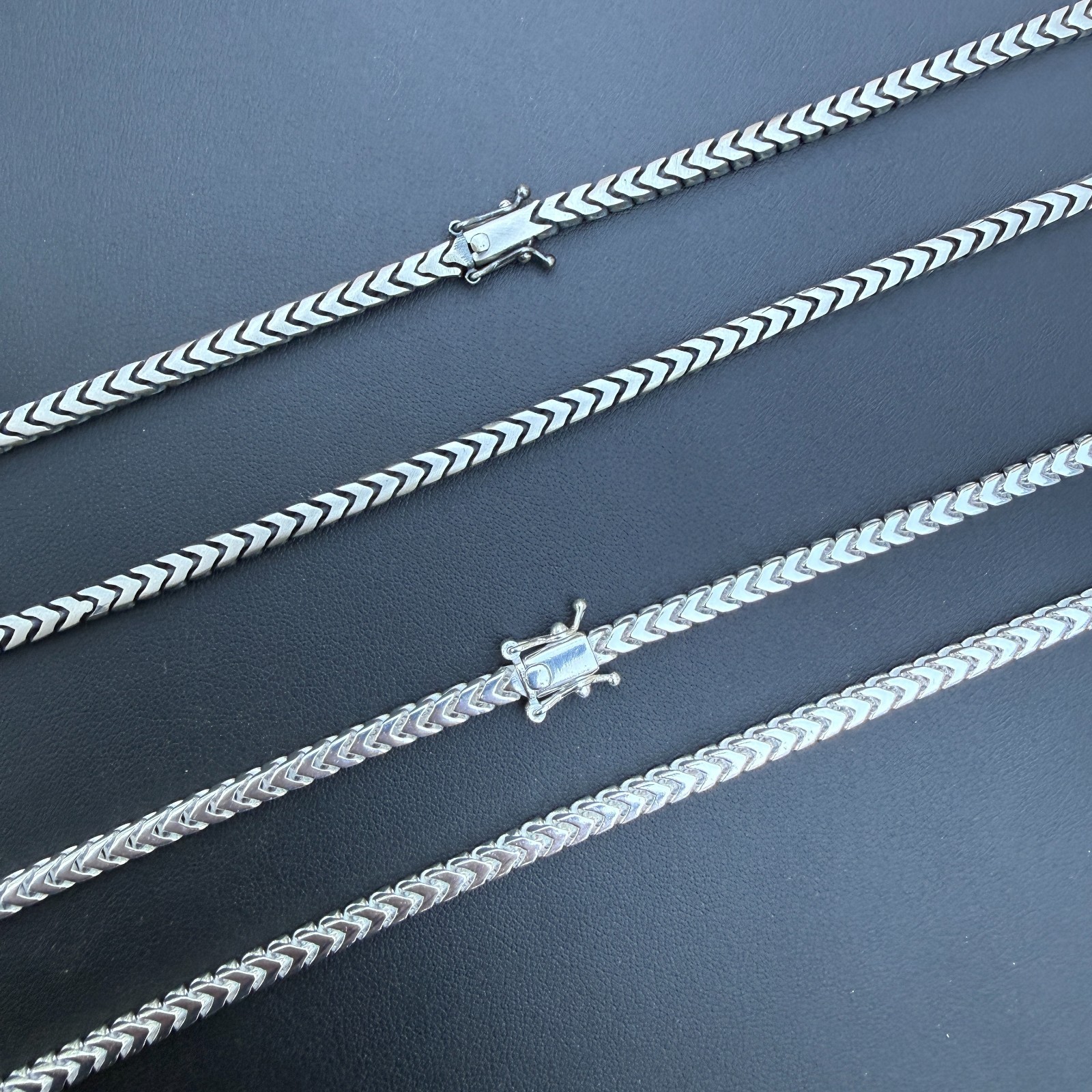 4mm Box Franco Chain Necklace – Solid 925 Sterling Silver Or Oxidized Rhodium