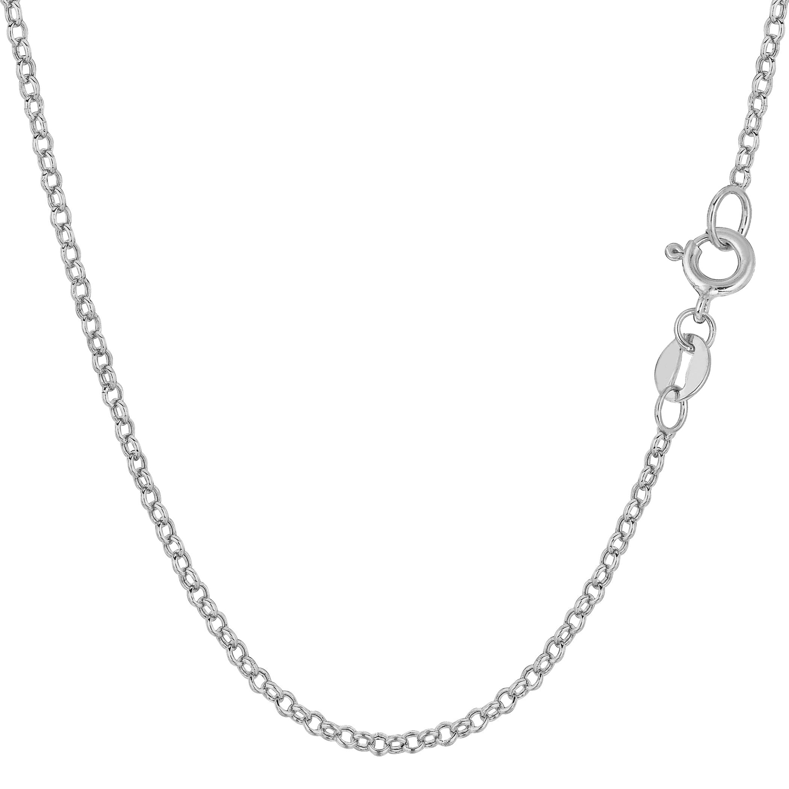 10k White Real Gold Round Rolo Link Chain Necklace, 1.9mm, 16″