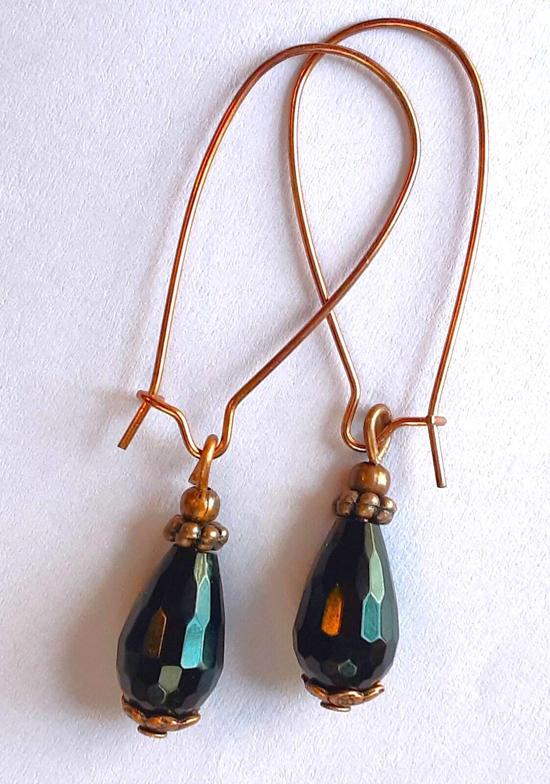 ONYX BLACK faceted dangle earring COPPER KIDNEY WIRE HANDCRAFTED K2TA
