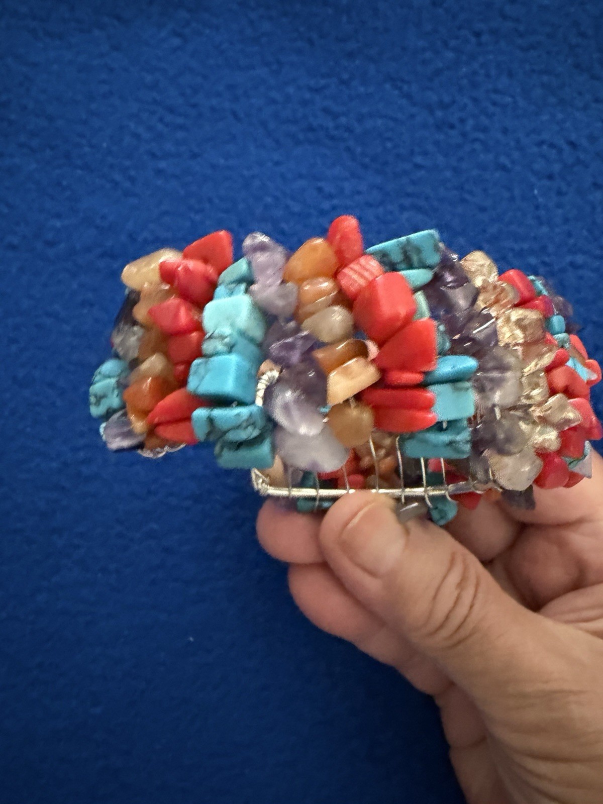 Multicolor Corals Bangle Set In Silver Vintage