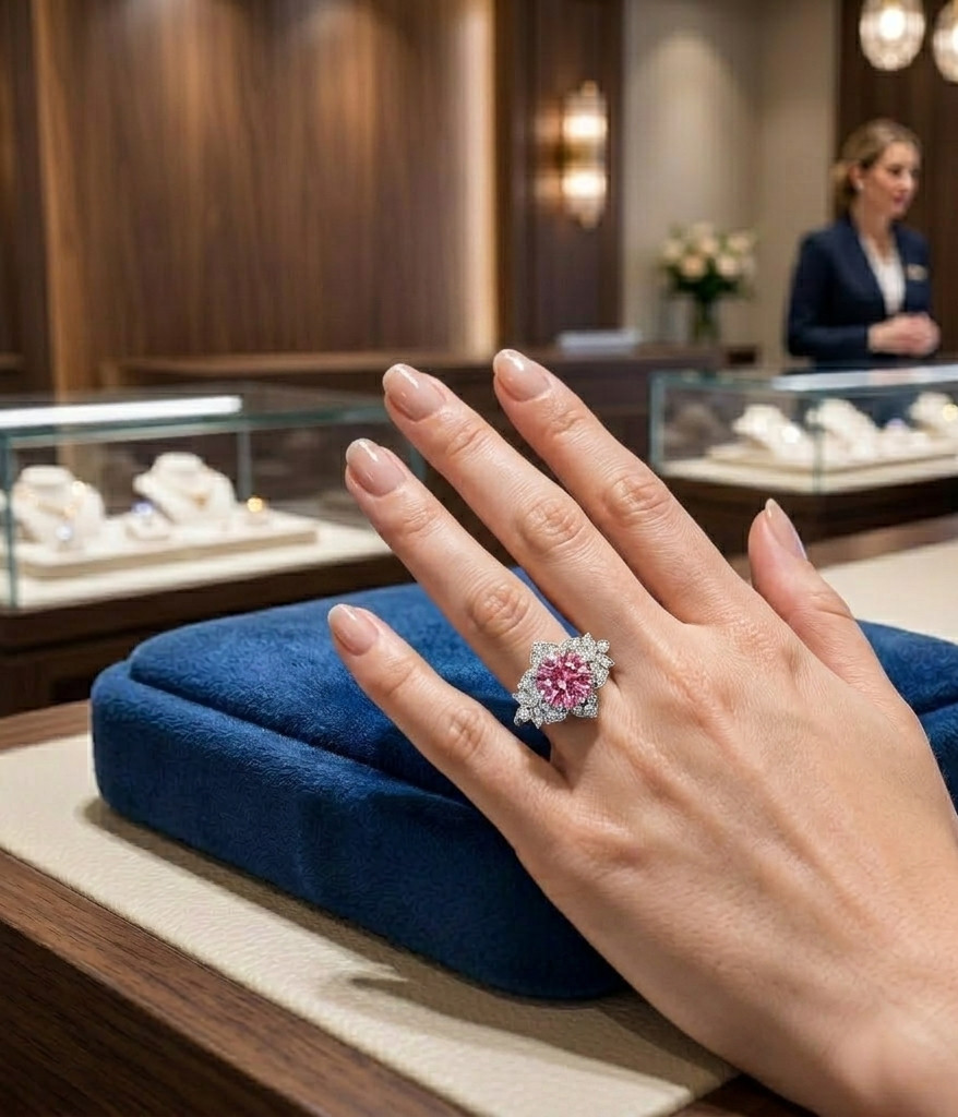 Natural Pink Sapphire & Diamond Wedding Gift Ring 14k White Gold (Import Free)