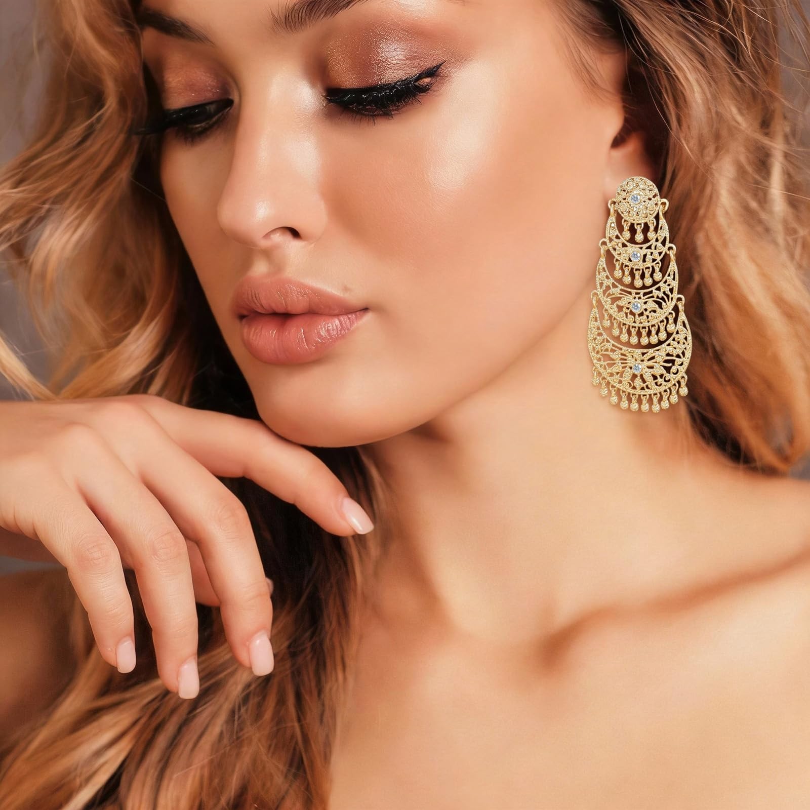 Bohemian Gold Long Tassel Dangle Drop Earrings, Beaded Chandelier Earrings fo…