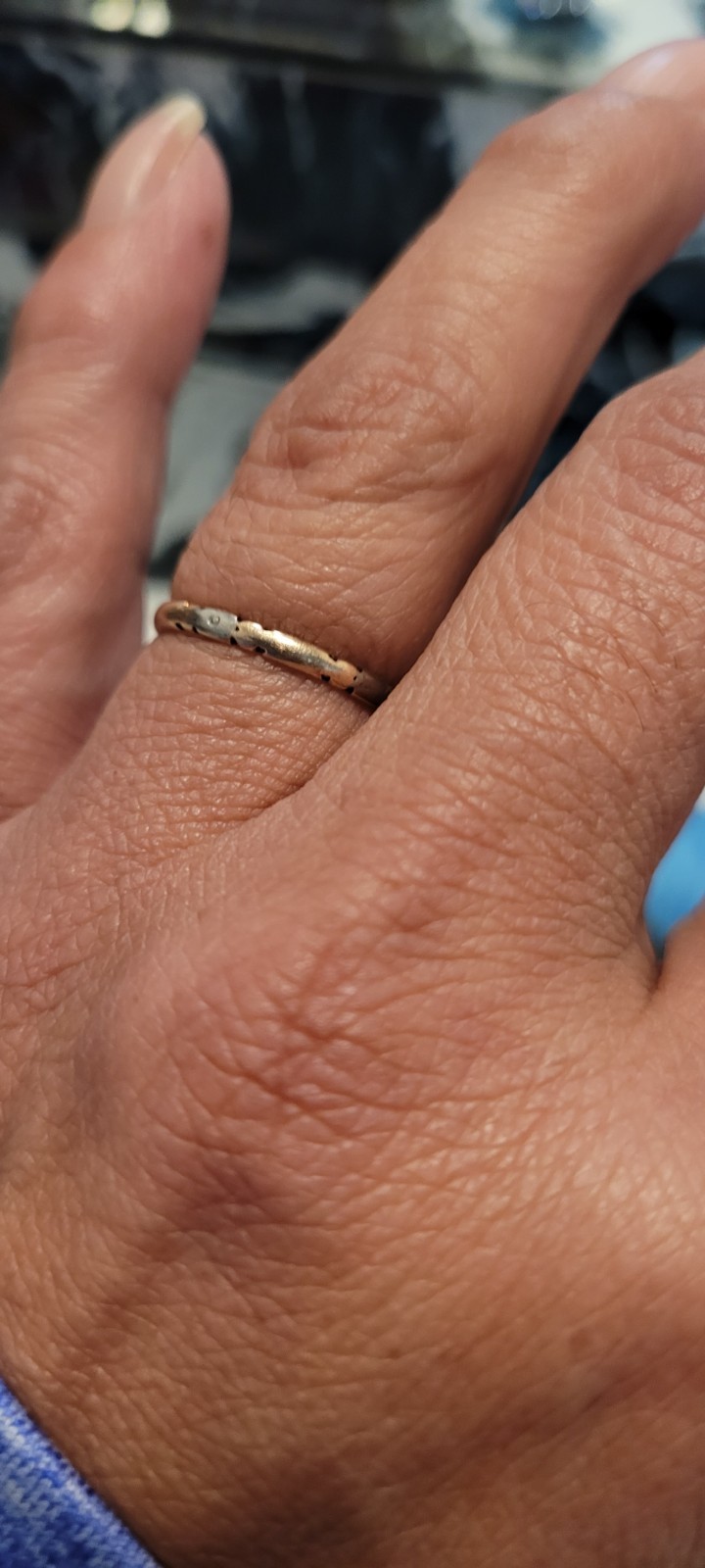 Antique 14k Orange Blossom Artcarved Brick Layered Yellow White Gold Band