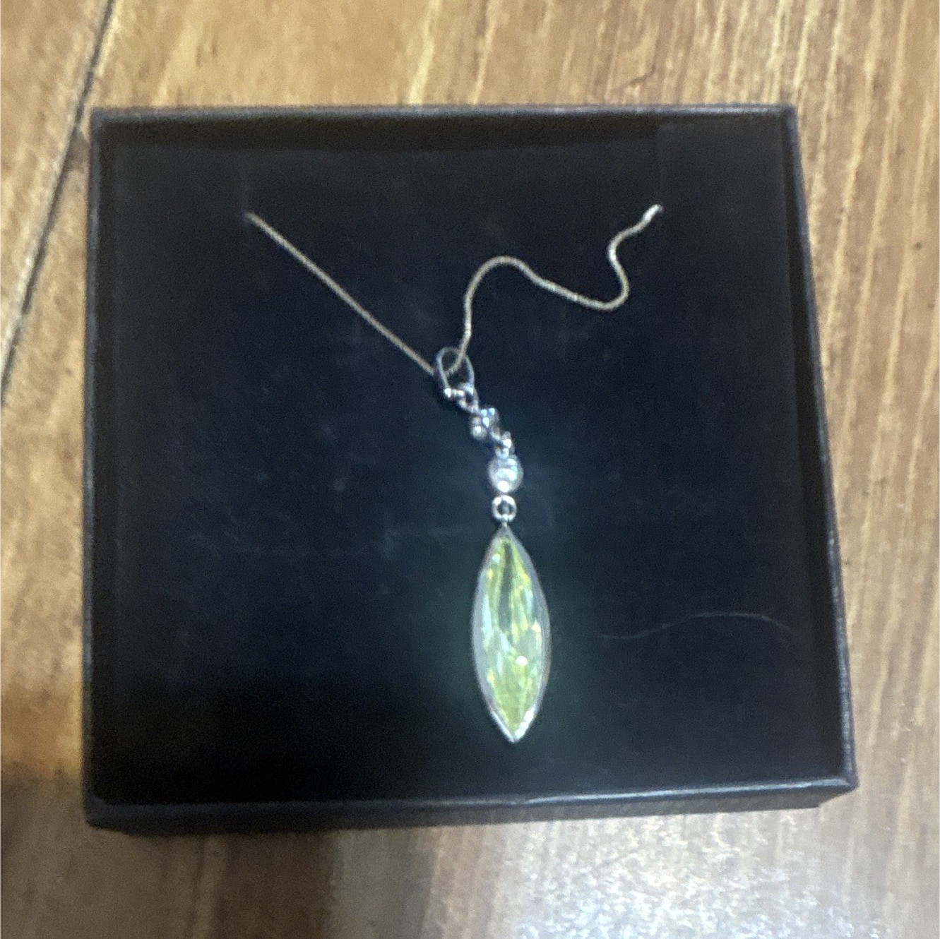 Green Marquise Crystal Pendant Charm Necklace stone, silver mark 925