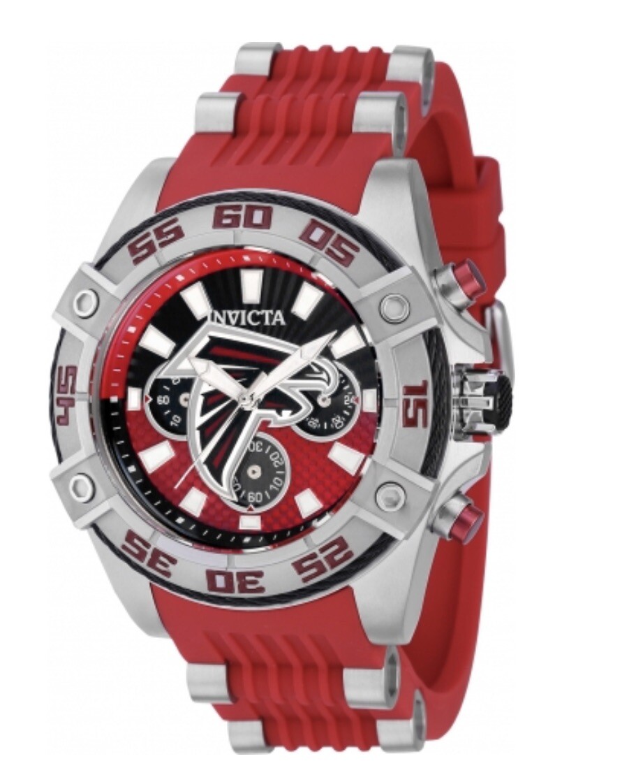 New! Invicta 43.5mm NFL Atlanta Falcons Quartz Watch Silver/Red 41996