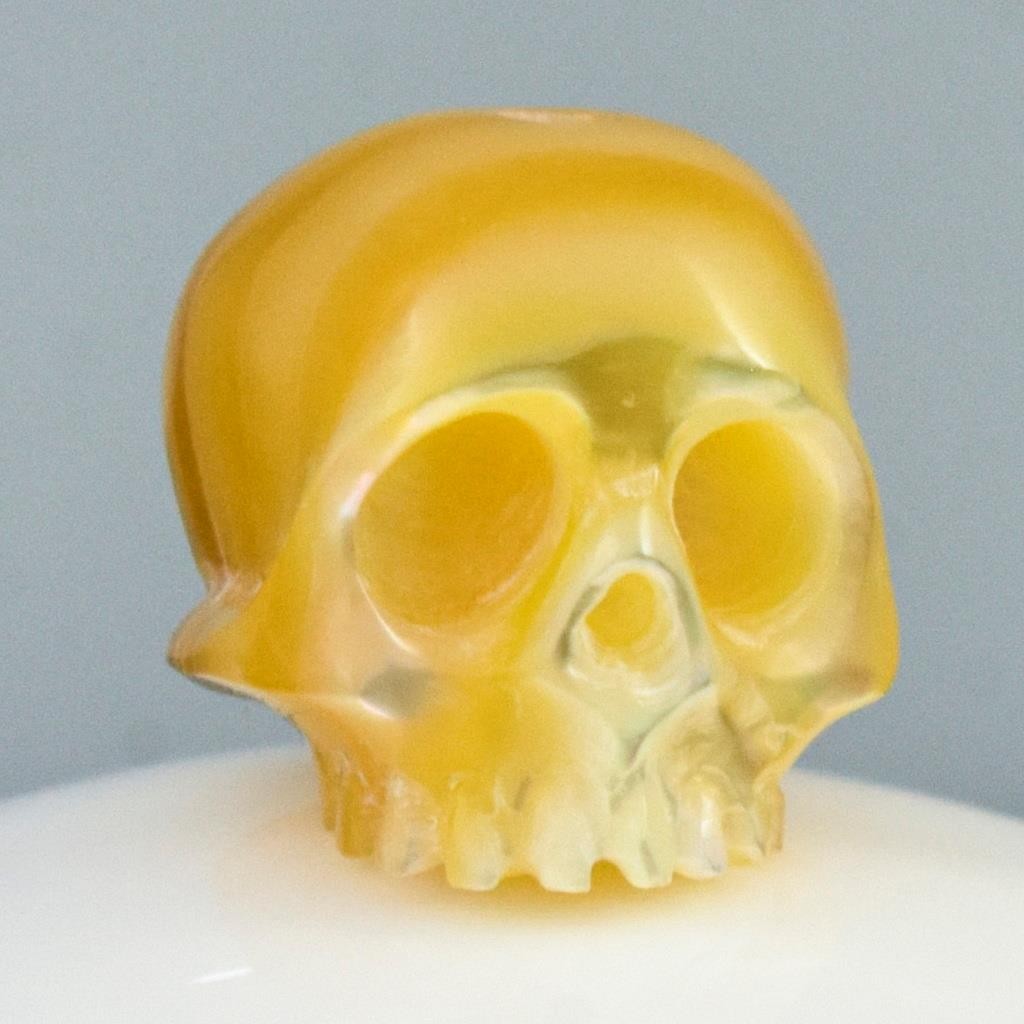 11.35mm Hand Carved Golden MOP Shell Human Skull Bead Vertical Drilled 2.06g
