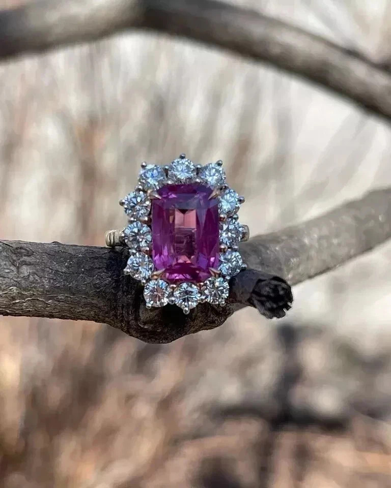 4Ct Cushion Cut Lab Created Pink Sapphire Wedding Ring In 14k White Gold Finish