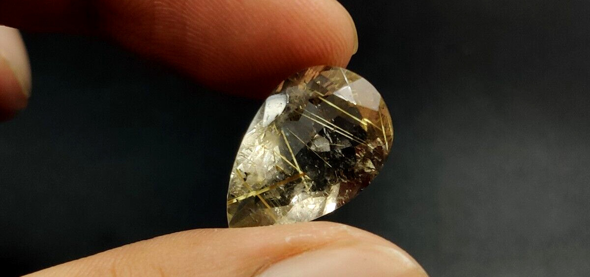 11.7 CT Golden Rutilated Quartz Pear Shape 20X13.3mm Faceted Cut Gemstone W95