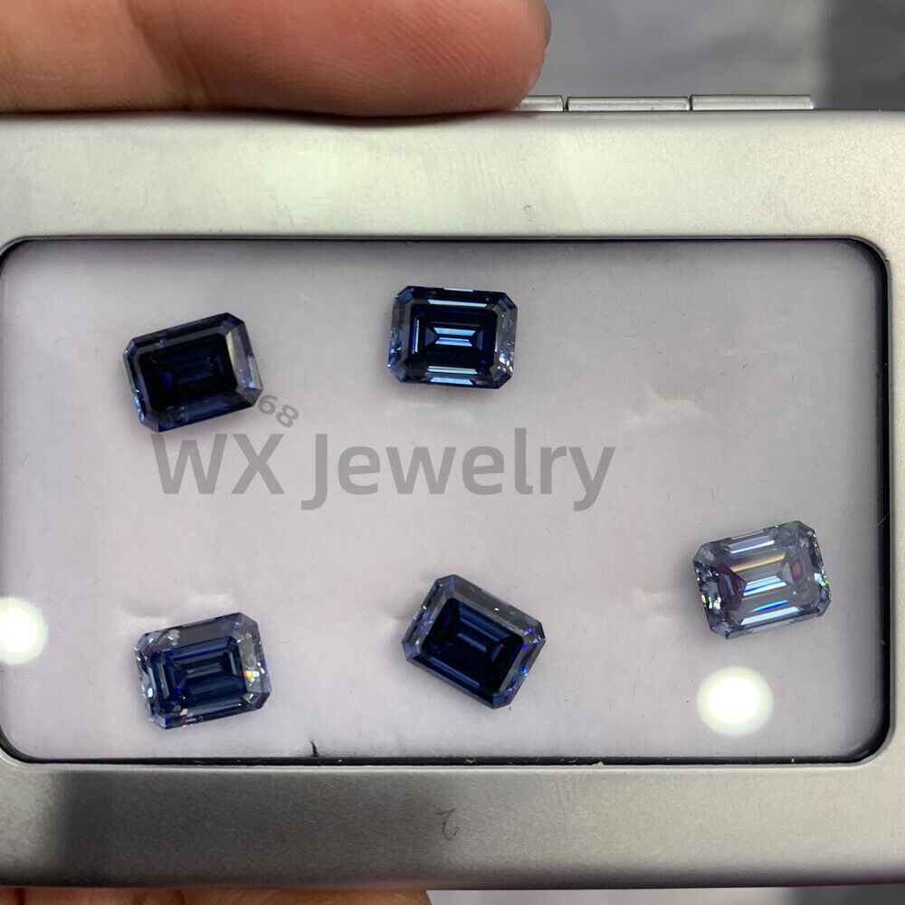 Moissanite Loose Stone Blue Color Emerald Cut VVS1 Gemstone Certificate