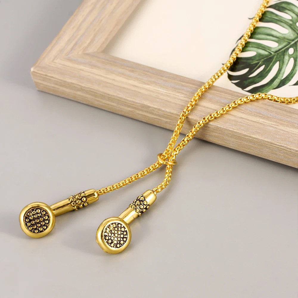 Headphones Pendant Necklace Kirsite Music Earbuds Metal Chain Punk Men Jewelry