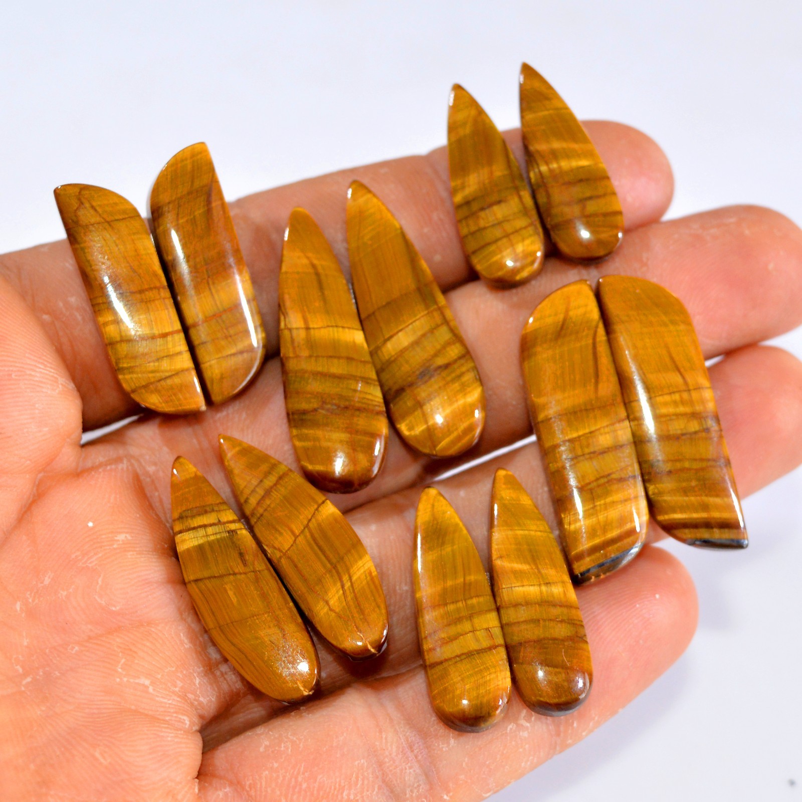 6 Pair 127 Cts Natural Tiger Eye Pairs Loose Gemstone Size 25×8-33x10mm #14736