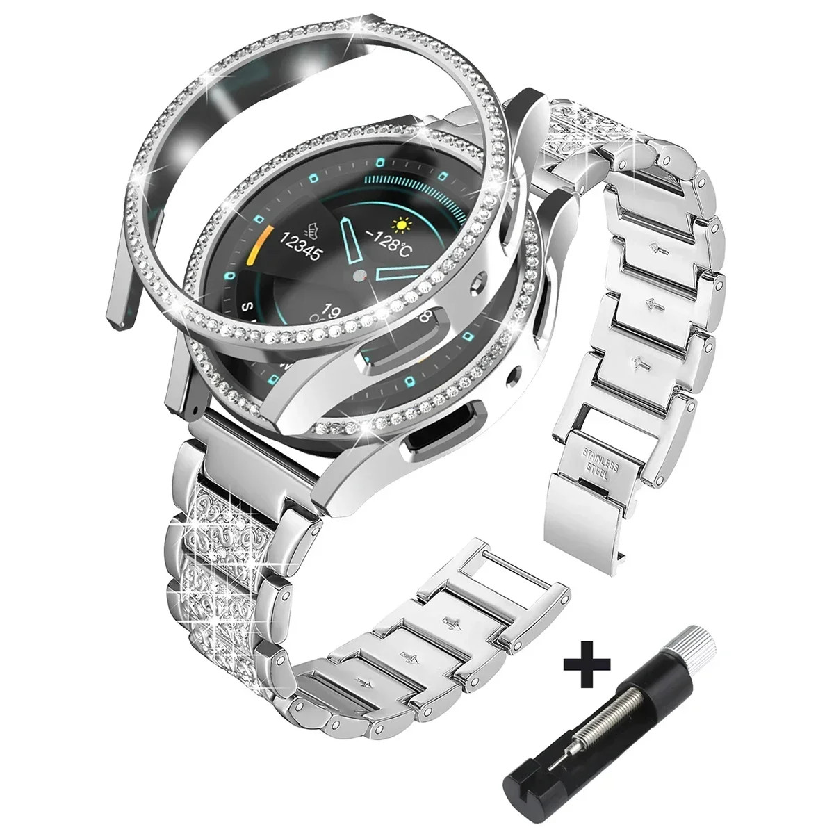 Diamond Strap +Case for Samsung Galaxy Watch 4 5 6 7 40mm 44mm Band Cover Bumper