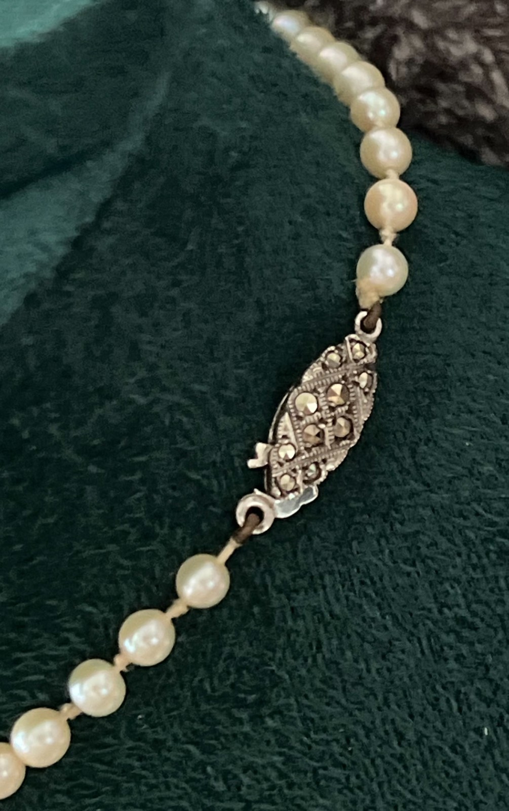Art Deco Graduated Akoya Pearl Necklace 3.6-7.2mm 45.5cm Silver Marcasite Clasp