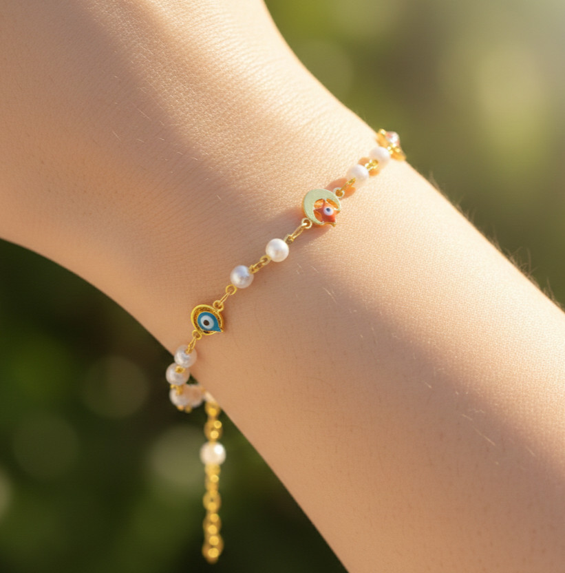 Chic Gold Color Pearl Bracelet | 18K Gold Plated Brass Chain Bracelet | Boho