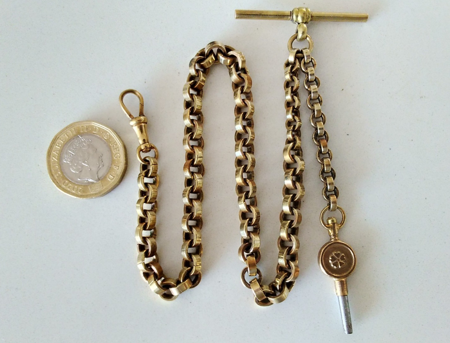 Antique Pocket Watch Chain Belcher Link yellow gold 34g L.B. CANADA