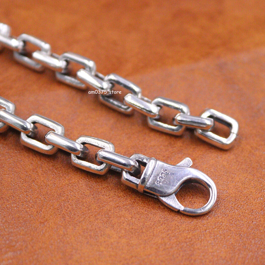 Real 925 Sterling Silver Bracelet Men’s Women 7mm Square Cable Link 8.26inch L