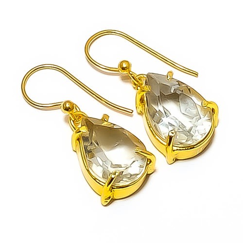 White Topaz Gemstone 18k Yellow Gold Plated Earring 1.01″ E7624-35