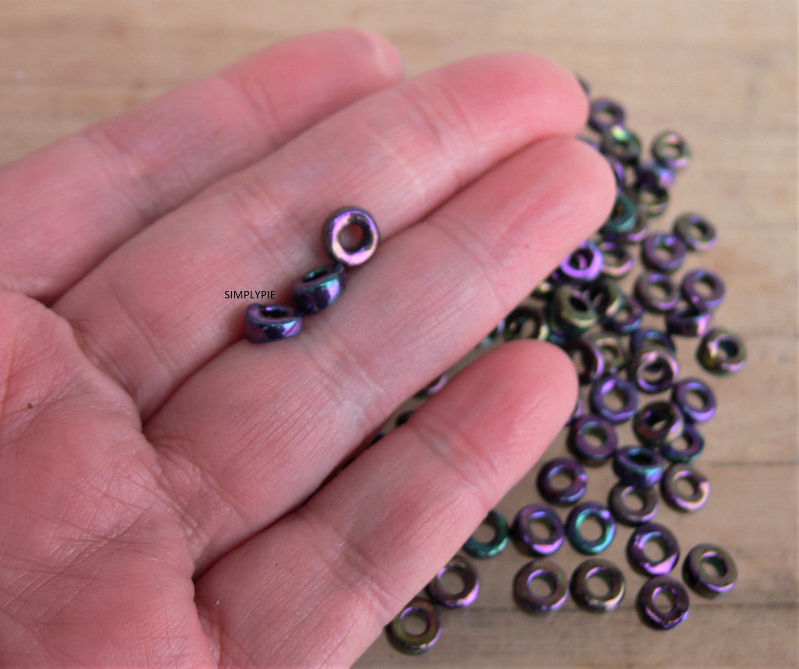 Iris Purple Large Hole Flat Spacers 50 Pcs Czech Glass Beads