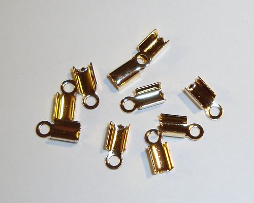 Gold end crimp necklace fastener closure end cap fold style fits 2mm cord 20pc