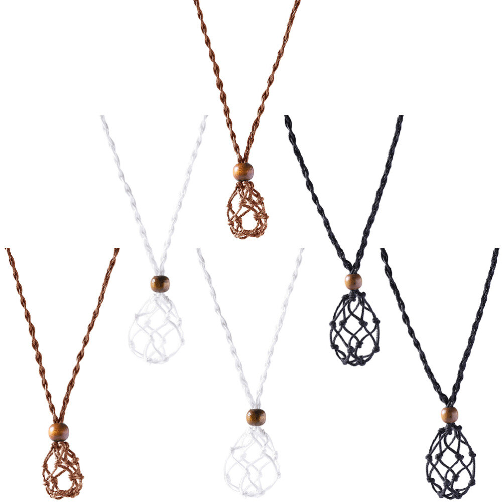6PCS Cord Stone Necklace Holders Woven Stone Holder Crystal Necklace Holders