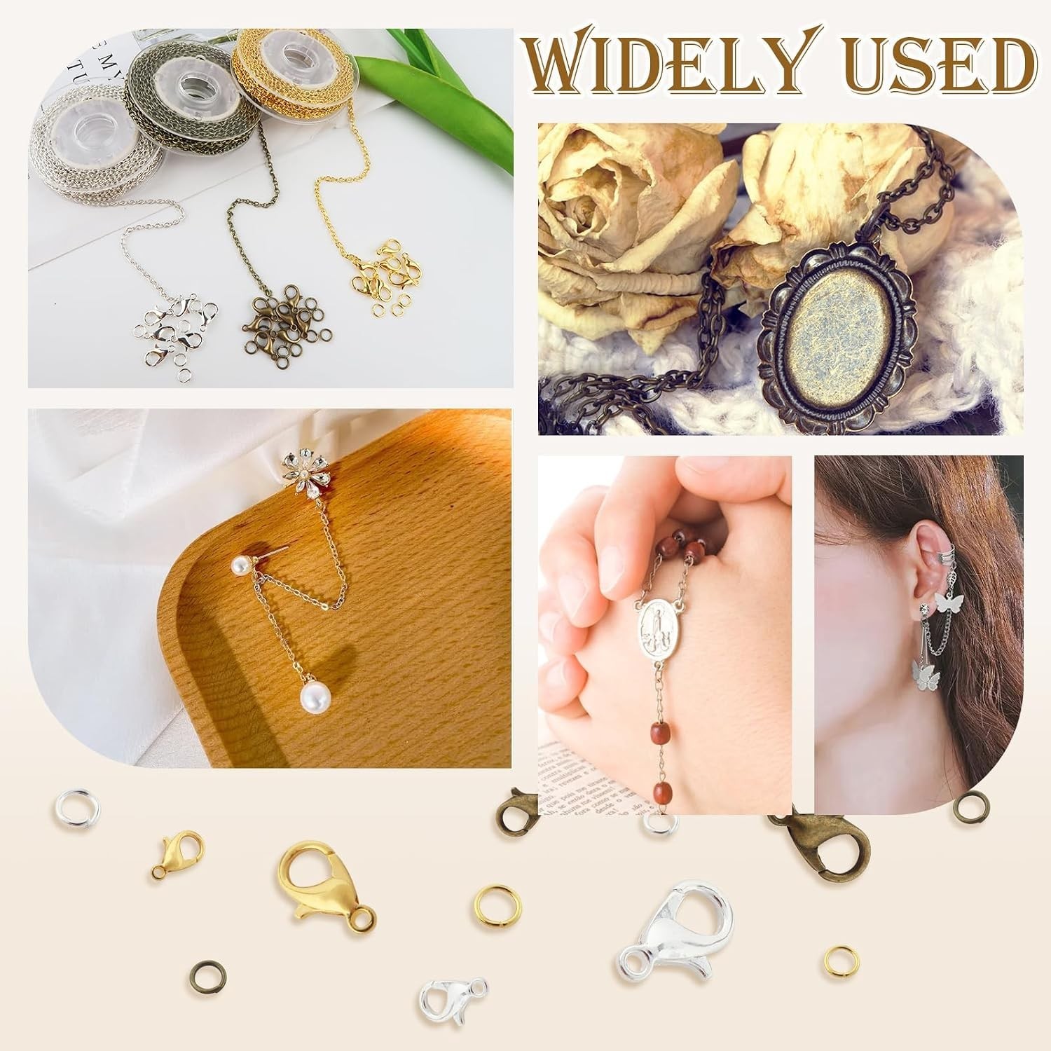 49 Feet Jewelry Making Chains 2mm Necklace Chains, 60pcs Lobster Clasps, 90pcs..