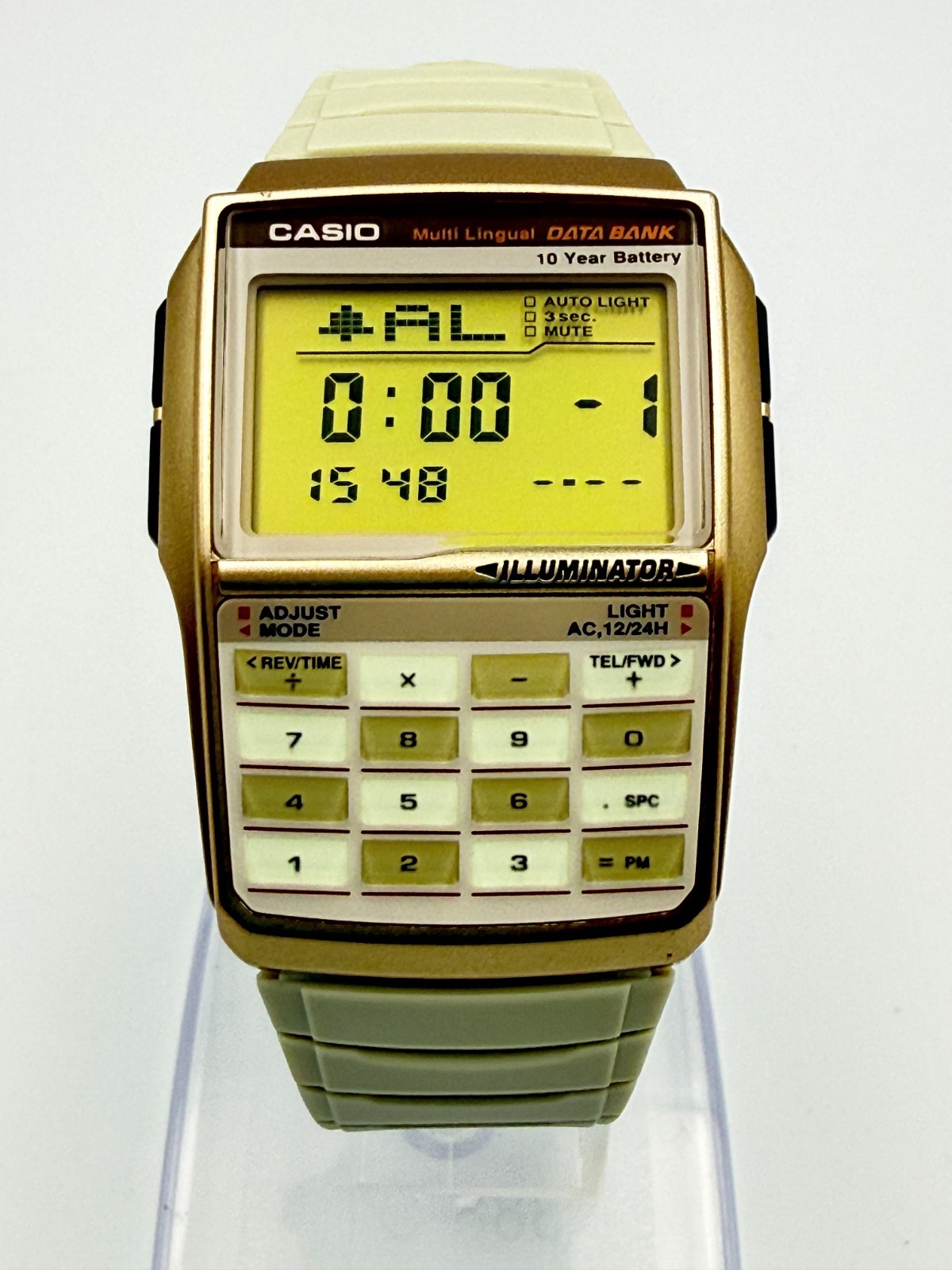 CASIO DBC-32 Data Bank Digital Calculator Beige Gold Color Quartz Watch – Rank A