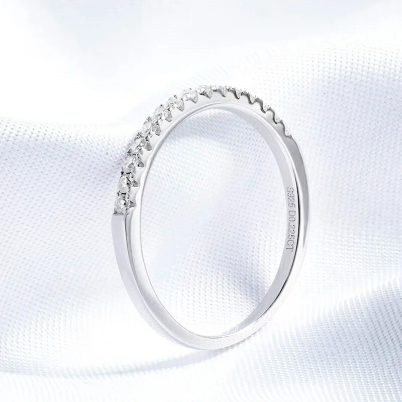 1.5mm D VVS1 Moissanite Women Half Eternity Band Ring 18K White Gold Plated GRA