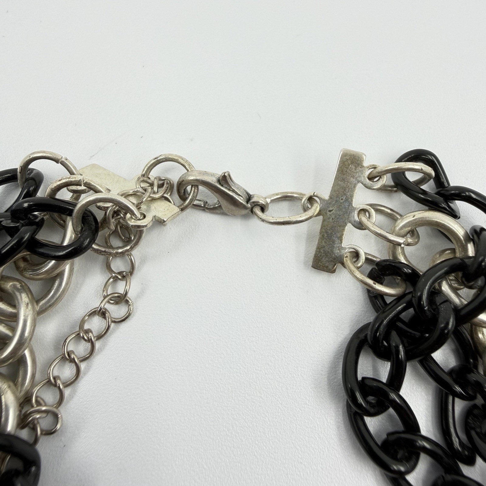 Layered Chainmail Cross Goth Choker Necklace Y2K 15” Black Silver Tone