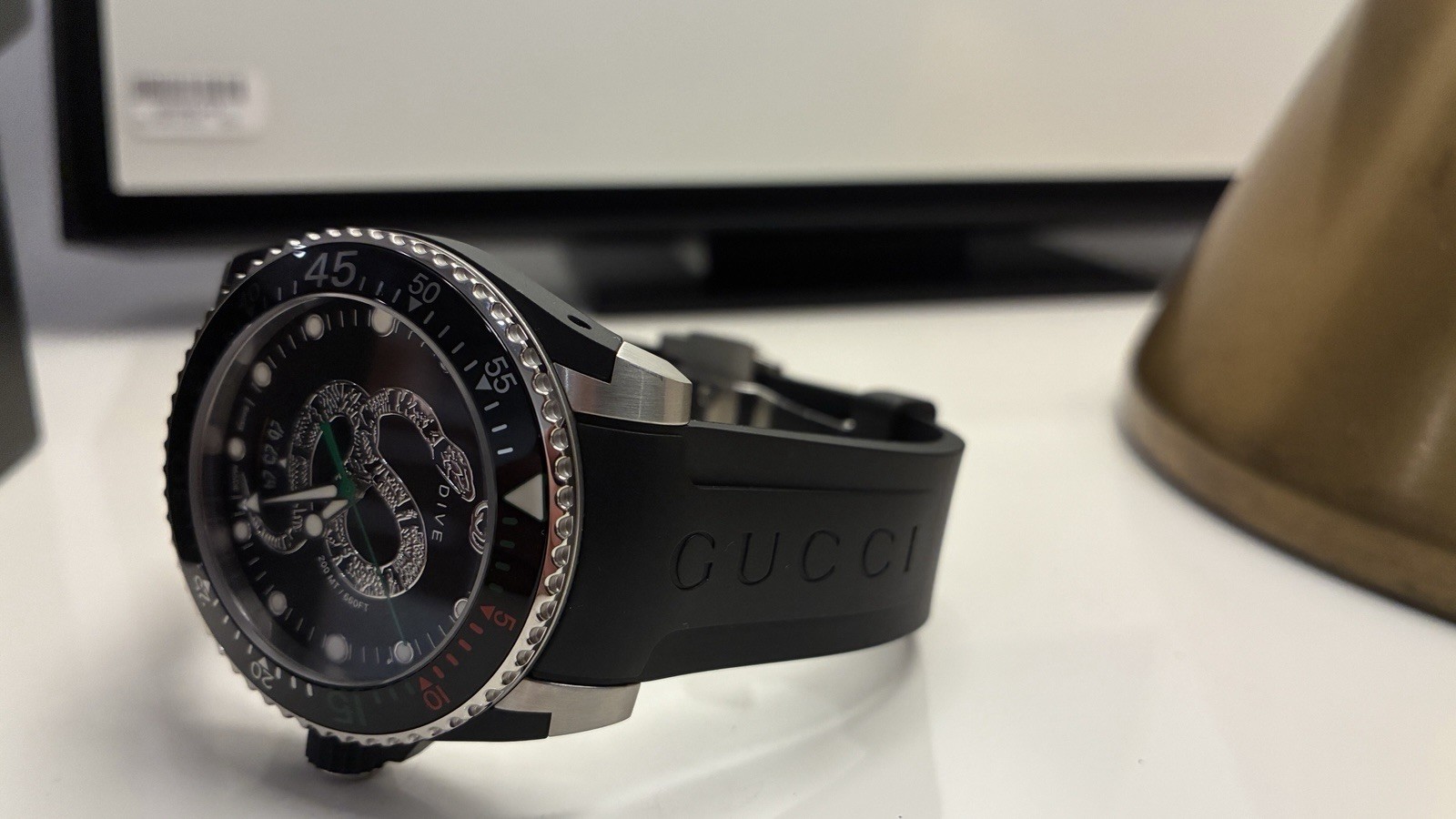 Gucci Snake Dive Quartz Watch Stainless Steel and Rubber