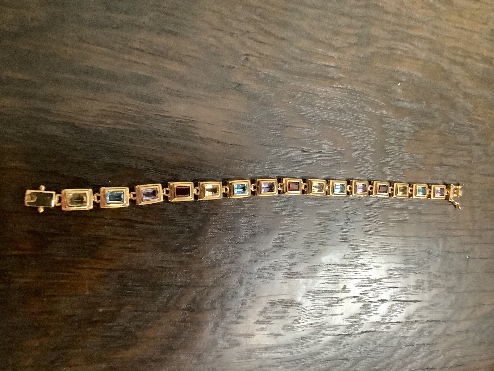 Sterling Silver Gold Plated Multicolored Stone Tennis Bracelet 7”