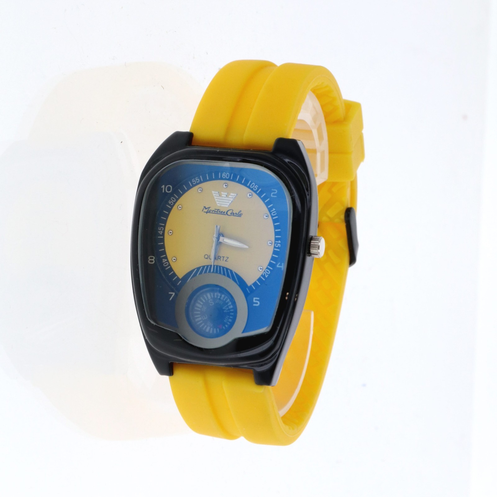 Montres Carlo Men’s Black & Yellow Silicone Band Luxury Sport Quartz Watch 39mmW