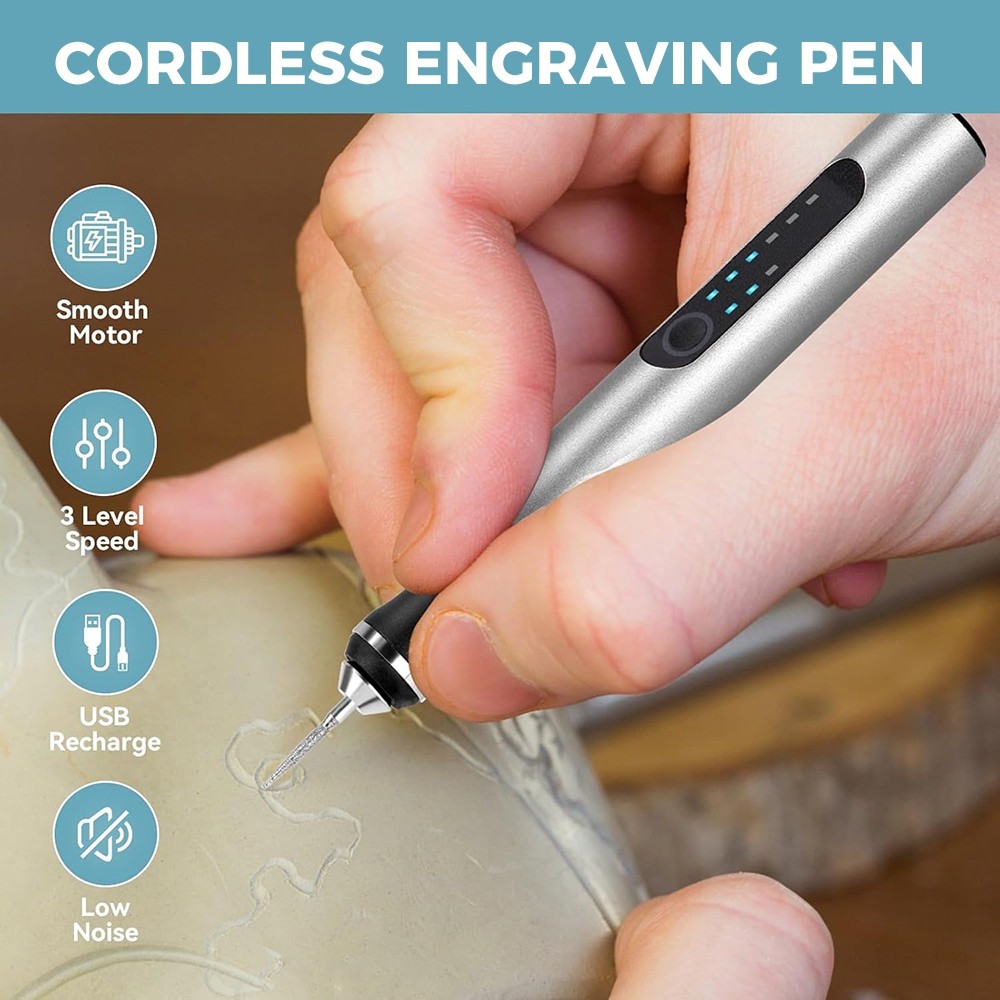 USB Rechargable Engraving Pen with 34 Bits Mini Electric DIY Engraver Cordless