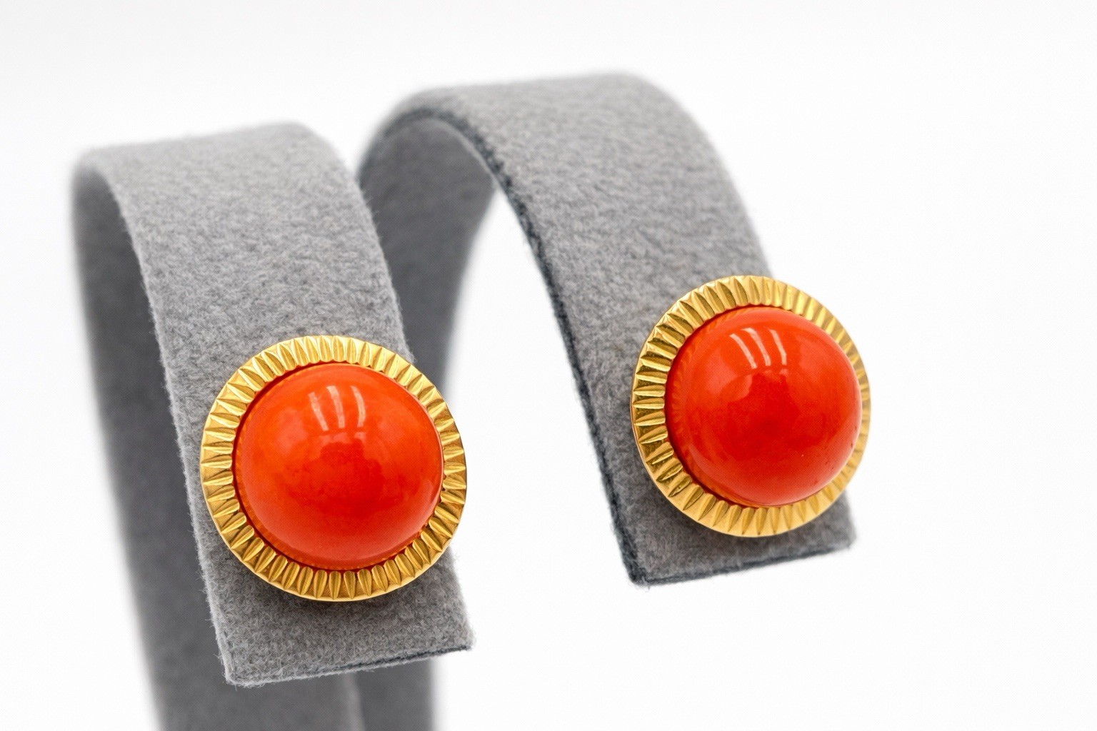 Mediterranean Red Coral Earrings 10mm 18KT Yellow Gold Stud Coral Earrings