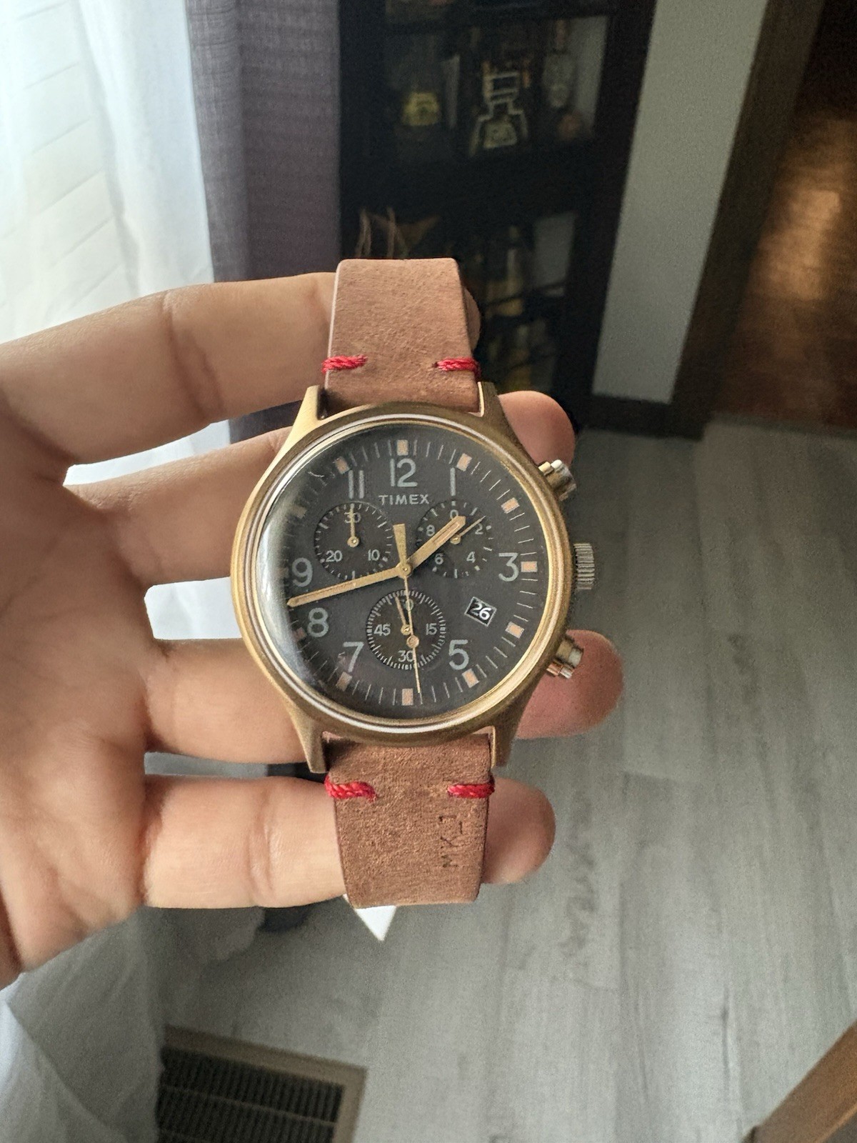 NEW Timex MK1 Rose Gold Steel Chronograph Leather Strap Watch TW2R96300