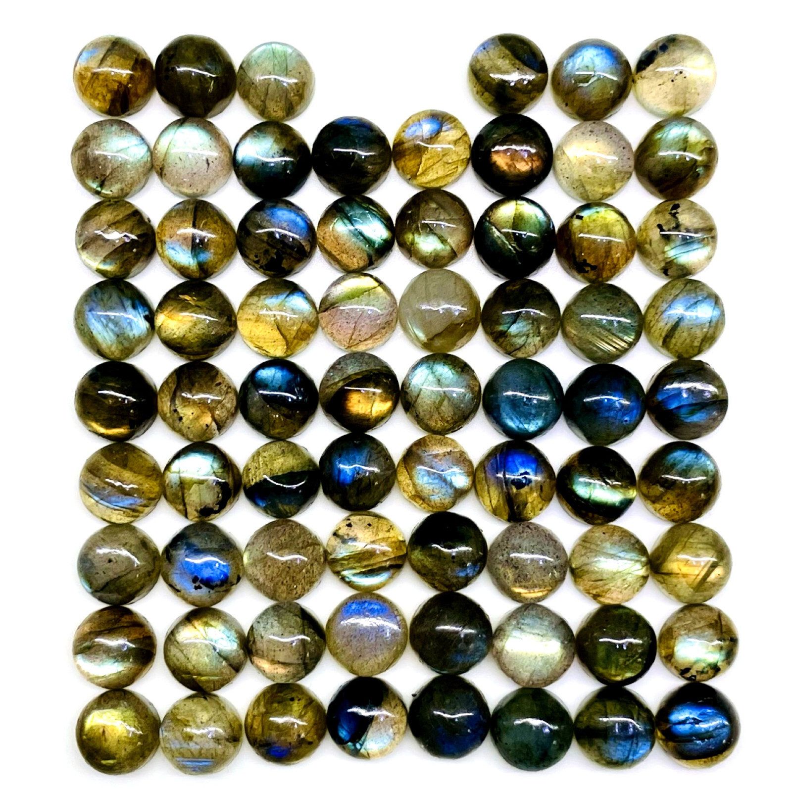 60 Pcs Natural Labradorite 7mm Round Flashy Loose Untreated Cabochon Gemstones