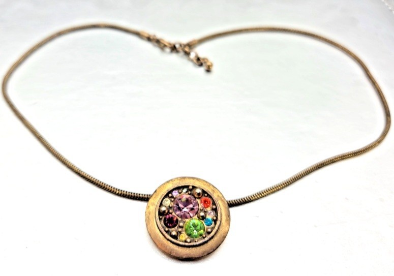 Vintage Patricia Locke Gold Tone Multicolor Crystal Necklace 16″