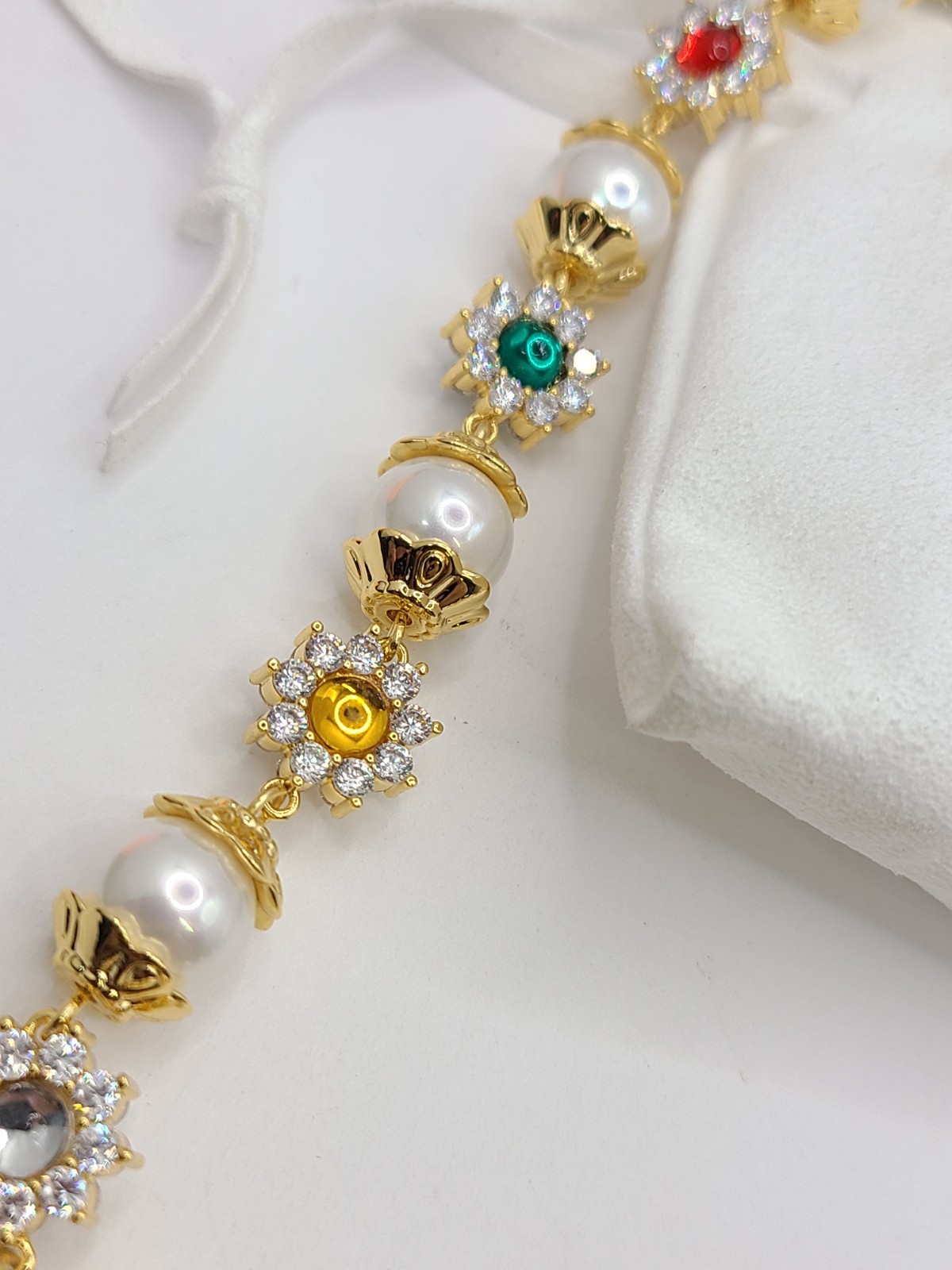 En Route Jewelry Daisy Pearl Necklace 18k Gold Plated CZ 17″-20″