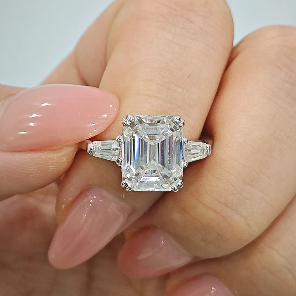 Sterling Silver Wedding Ring Polished Three Stone Style Prong Set Elegant Design