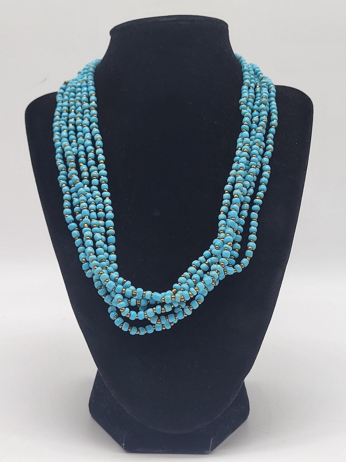 Boho Turquoise Blue Colored Beaded Necklace Multi Strand Southwestern