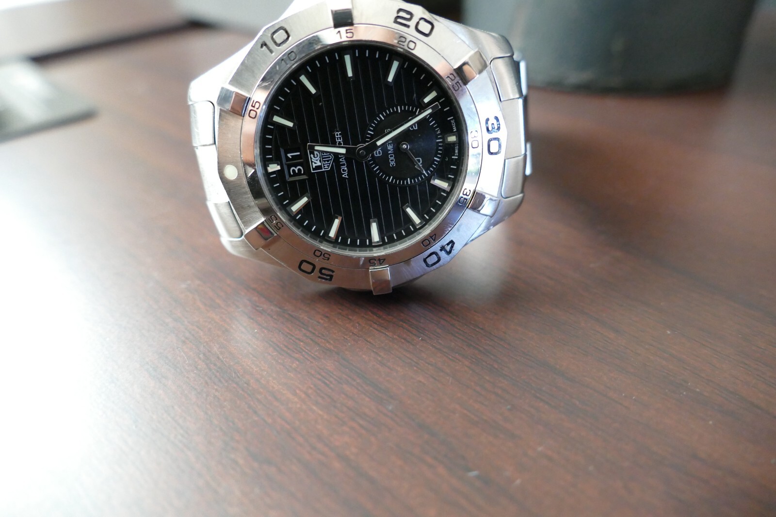 TAG Heuer men black Aquaracer swiss link monza autavia watch 300m WAF1014.BA0822