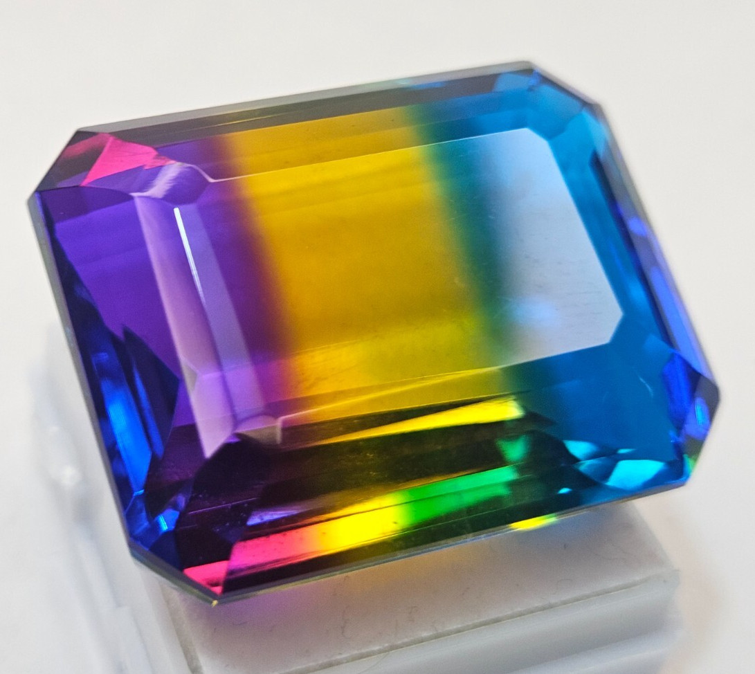 Tourmaline Bi-Colour 100+ Ct Emerald Cut Natural Certified Loose Gemstone