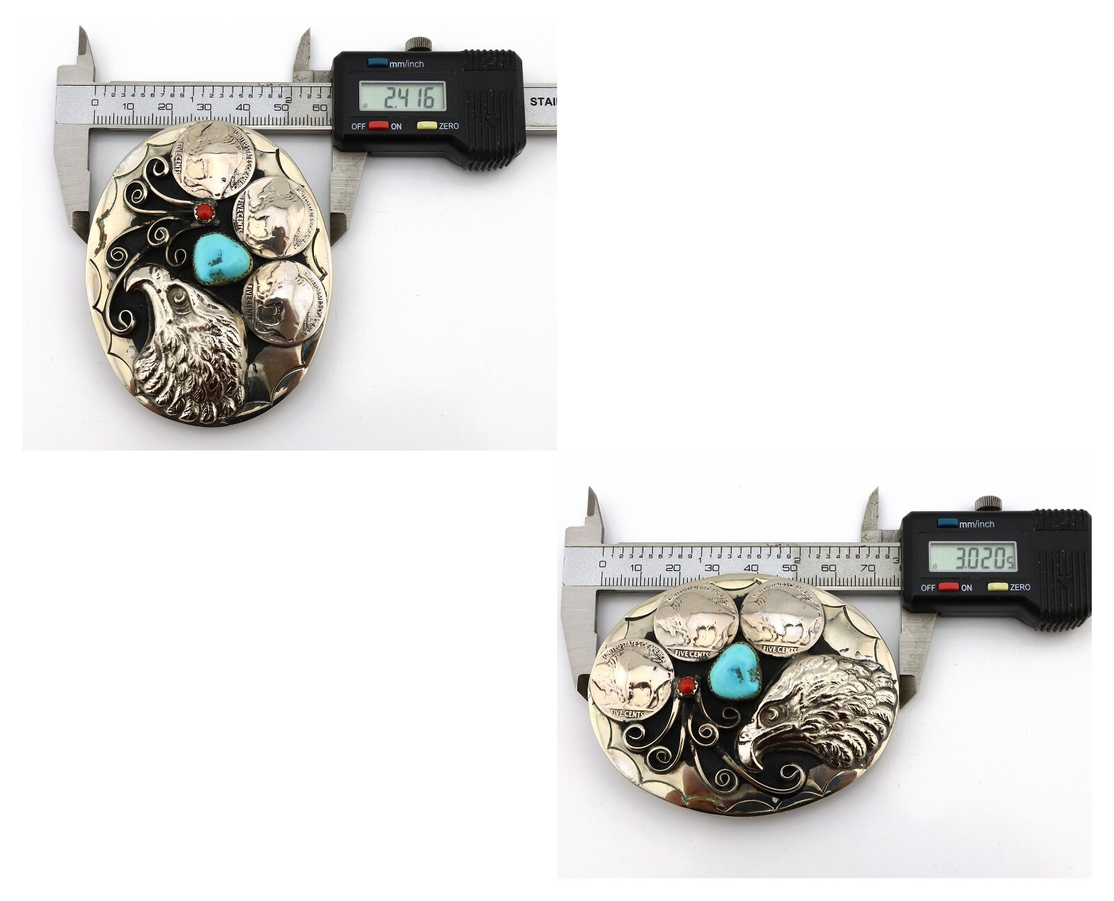 Navajo Eagle Belt Buckle Nickle Silver Gemstone Handmade Native American C.80’s