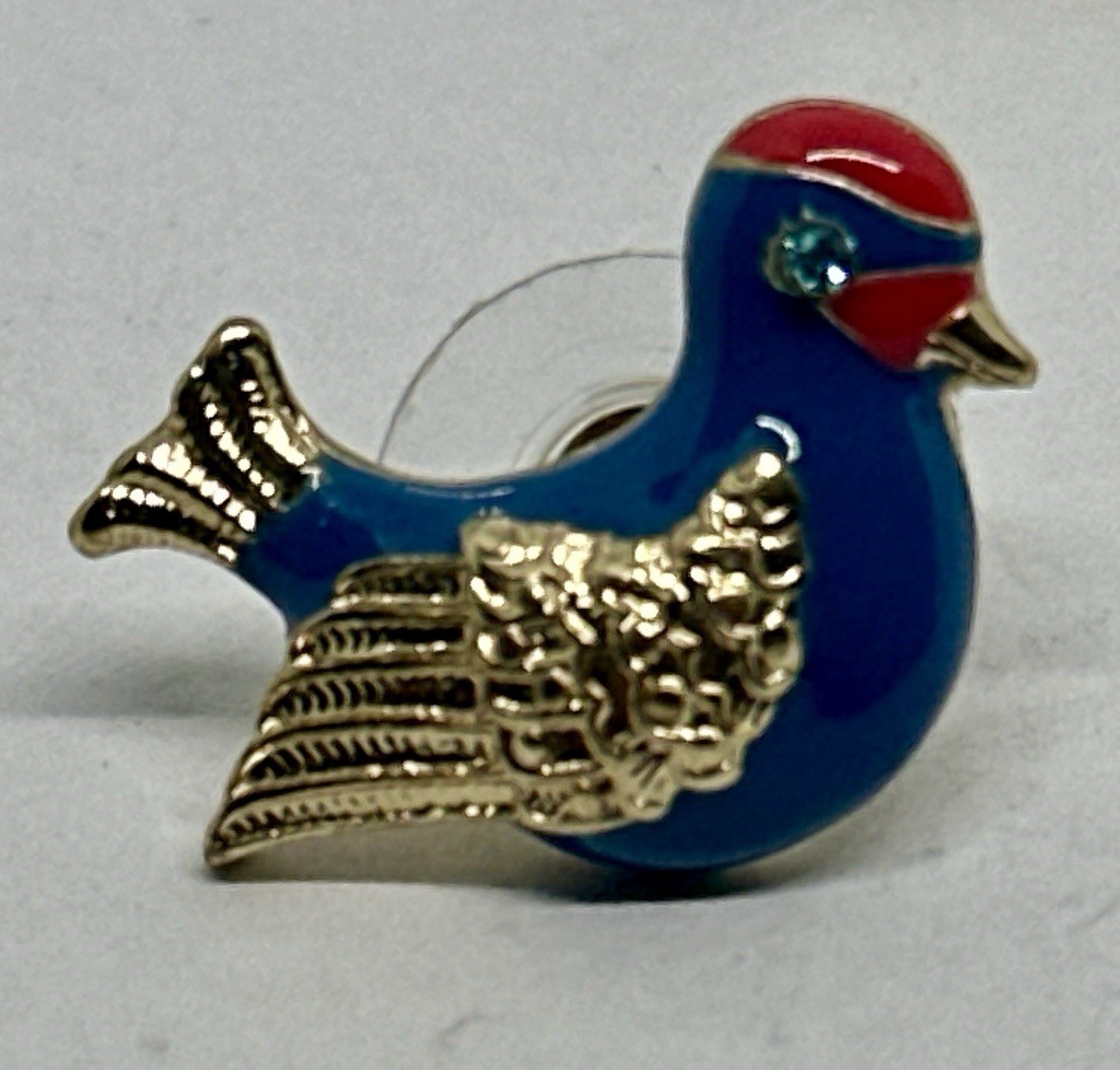 Vintage Gold Tone Enamel Blue and Red Bird Stud Earrings