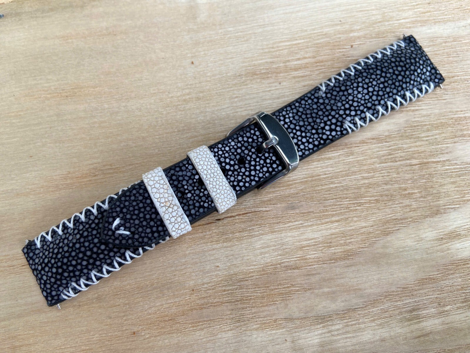 Black Stingray Leather Watch Strap Band, Size 16mm 18mm 19mm 20mm 22mm 24mm 26mm