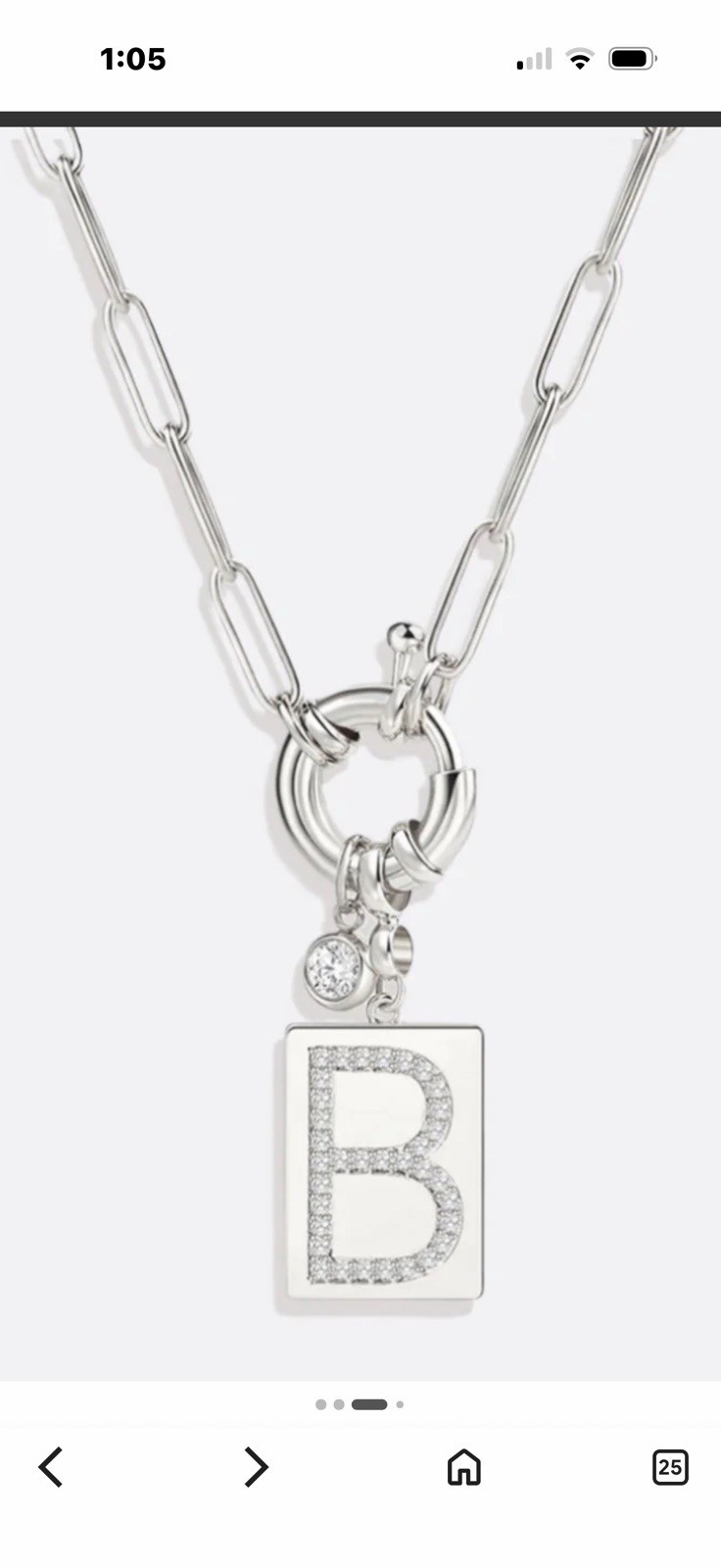 Silver Tone Link Chain Necklace CZ Pavé Letter B Rectangle Pendant Charm