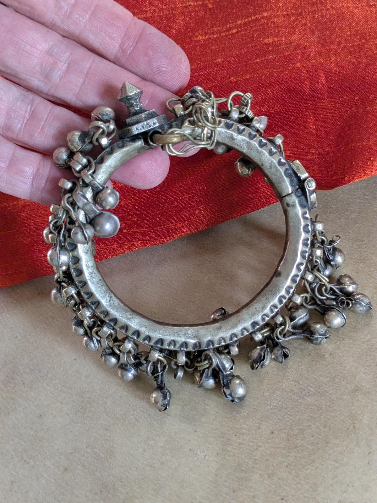 Kuchi Bangle Jingling Baubles & Bud Accent Vintage Tribal Jewelry 6.75″ (21495)