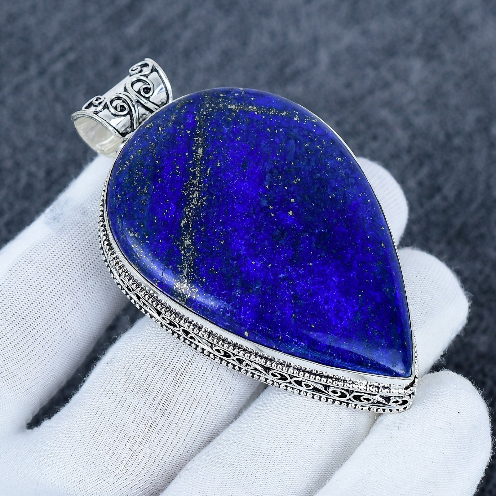Lapis Lazuli Big Size Gemstone Pendant 925 Sterling Silver Pendant Handmade Gift