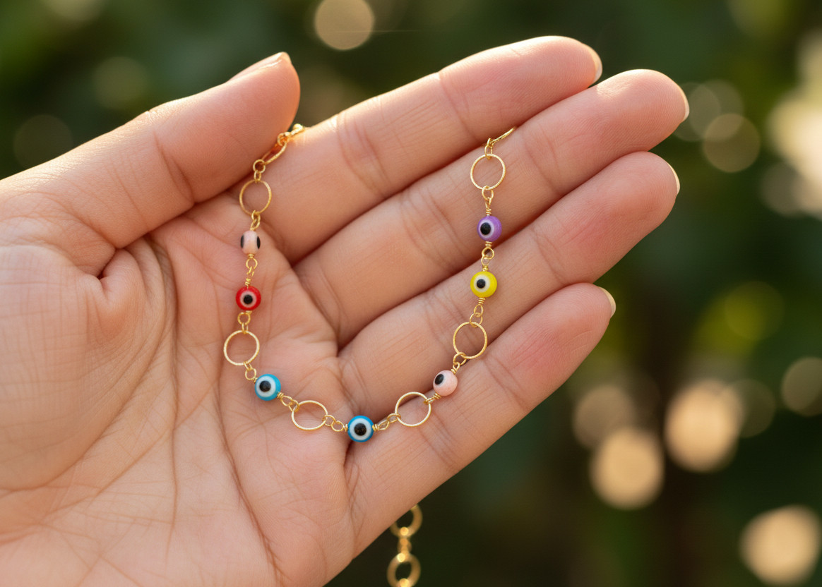 Chic Multi-Color Evil Eye Bracelet Gold Plated Beaded Link Chain Trendy Jewelry